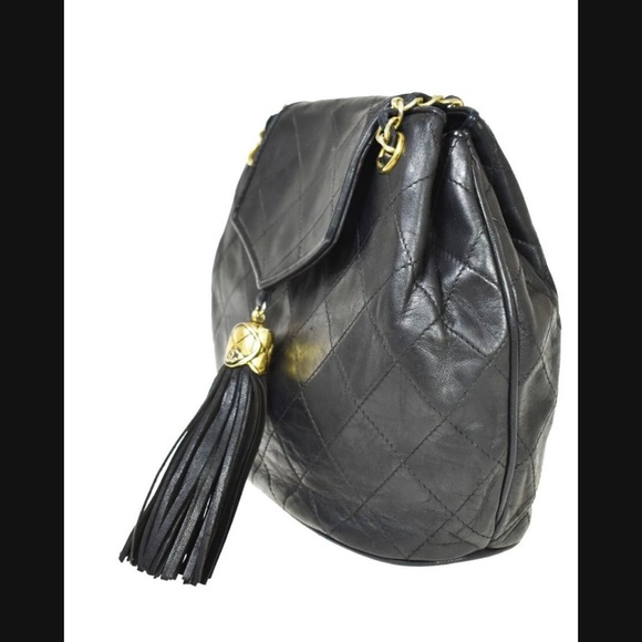 CHANEL CC MATELASSE Fringe Chain Shoulder Bag Leather Black Vintage - Picture 2 of 12